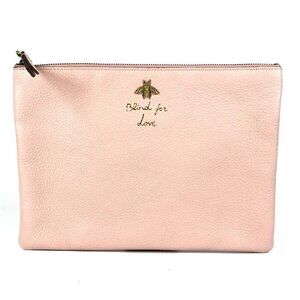 GUCCI 460187 logo Animalier Bee Hachi Pouch Clutch bag Leather pink
